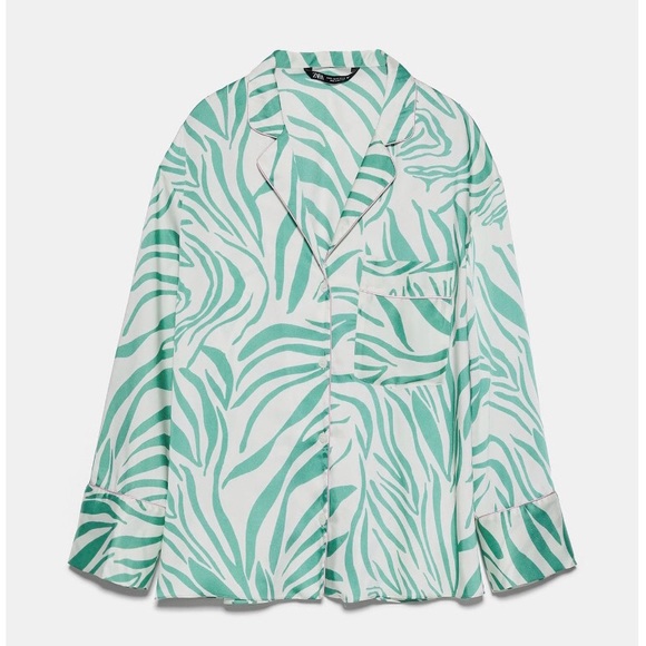 Zara Tops New Zara Greencream Zebra Print Pajama Top Poshmark